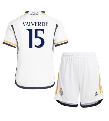 Real Madrid Federico Valverde #15 Hjemmebanesæt Børn 2023-24 Kort ærmer (+ korte bukser)